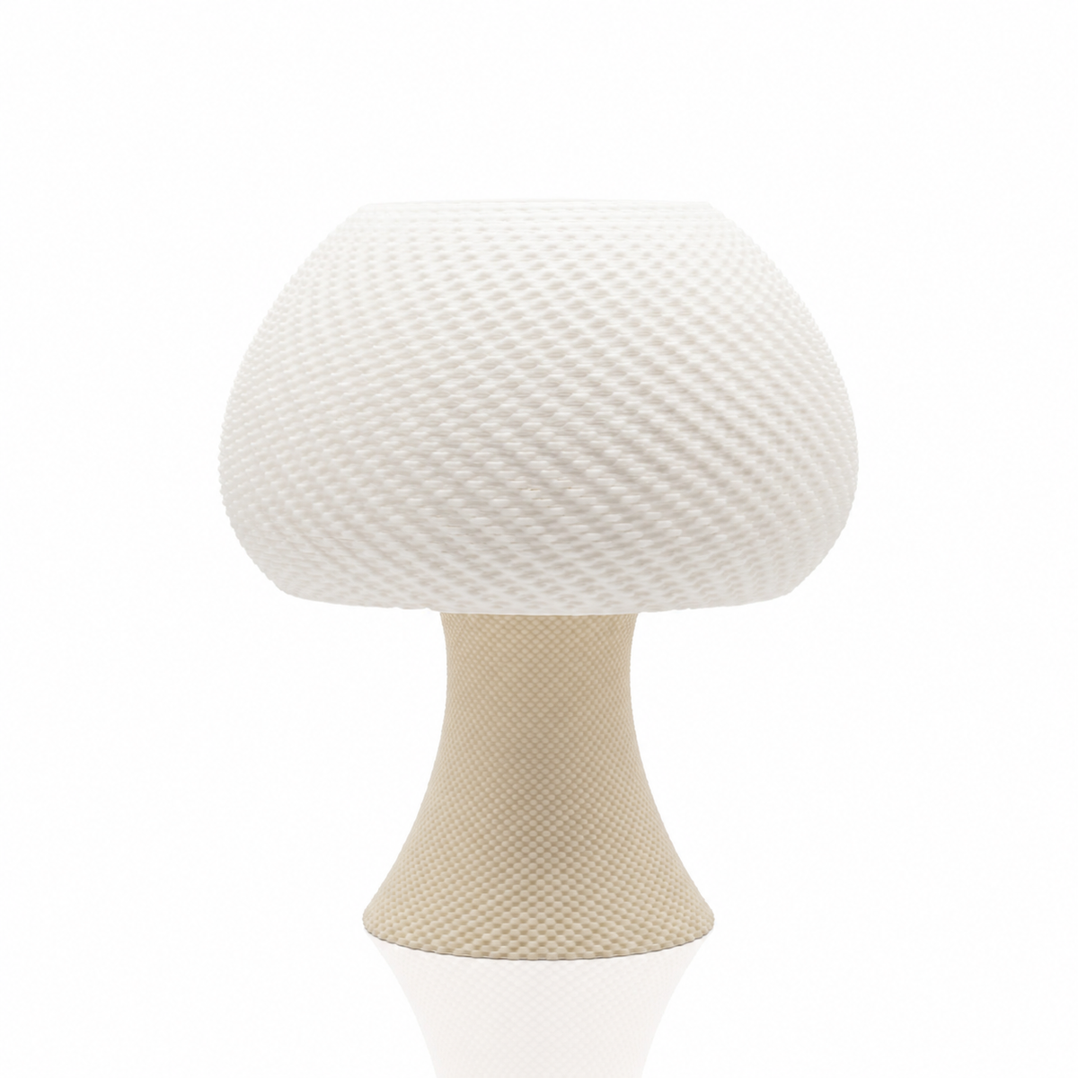 Lampe Robéa blanche à base beige, vue de face sur fond blanc
