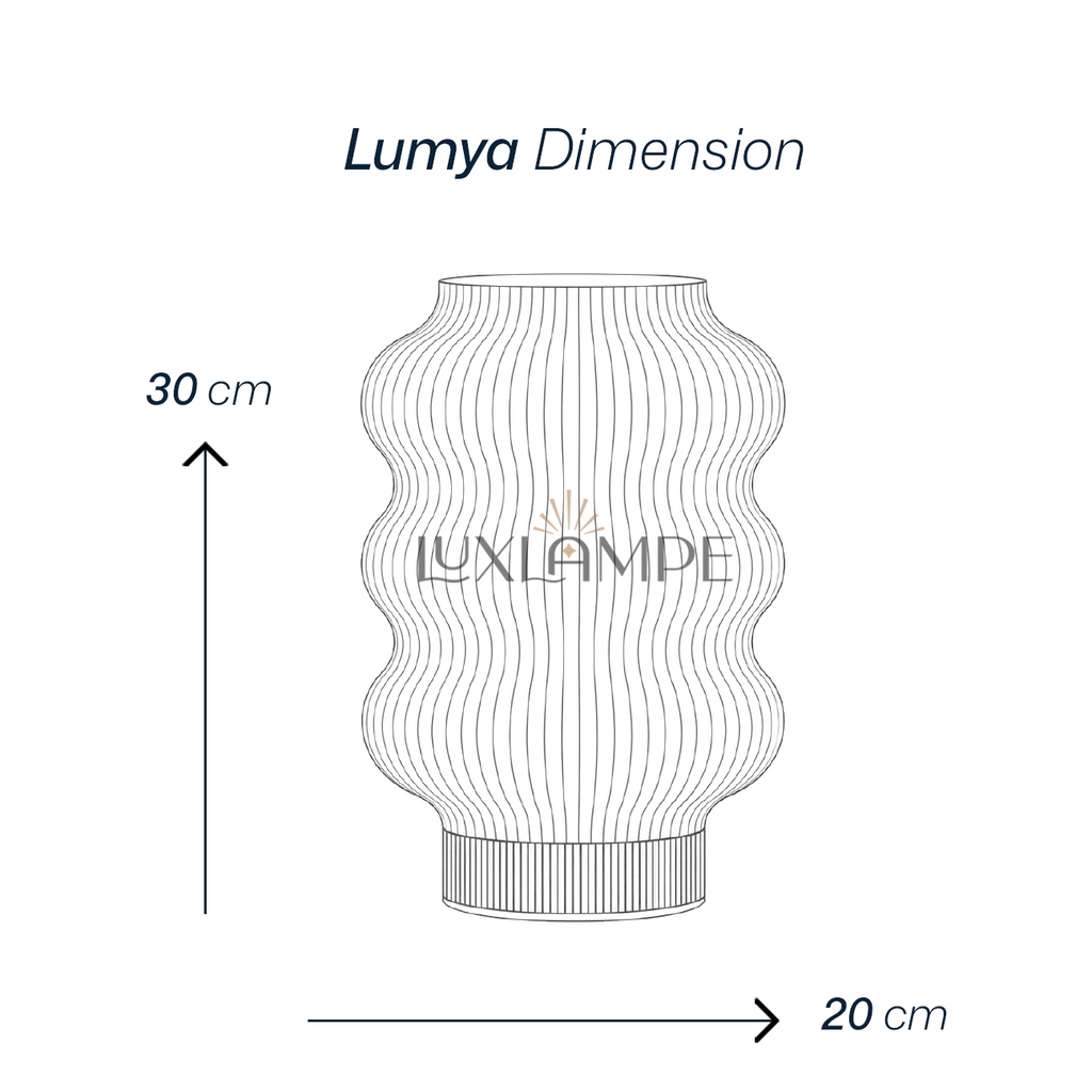 Dimensions de la lampe de table Lumya, hauteur et largeur indiquées