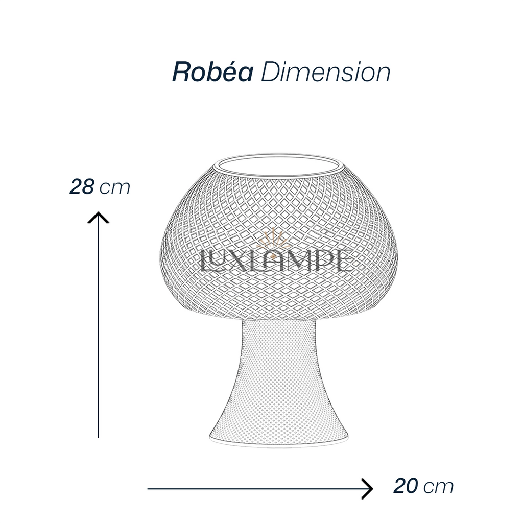 Dimensions de la lampe de table Robéa, hauteur et largeur indiquées