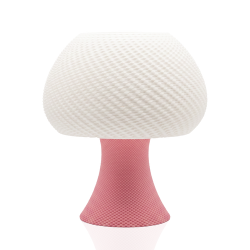 Lampe Robéa rose avec diffuseur blanc texturé et pied rose