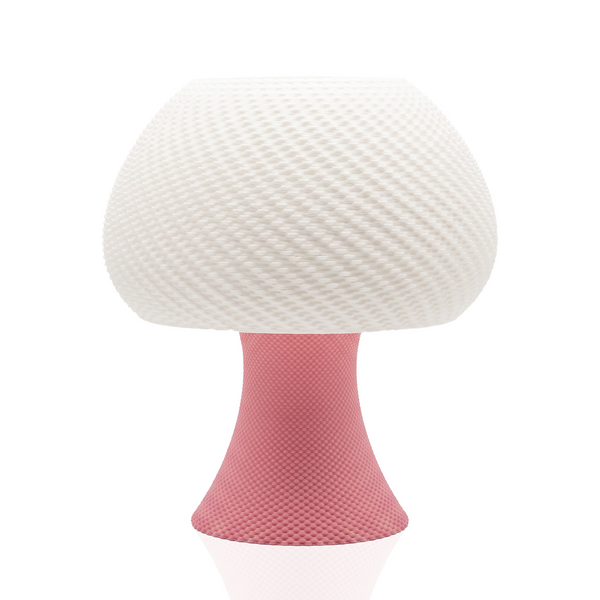Lampe Robéa rose avec diffuseur blanc texturé et pied rose